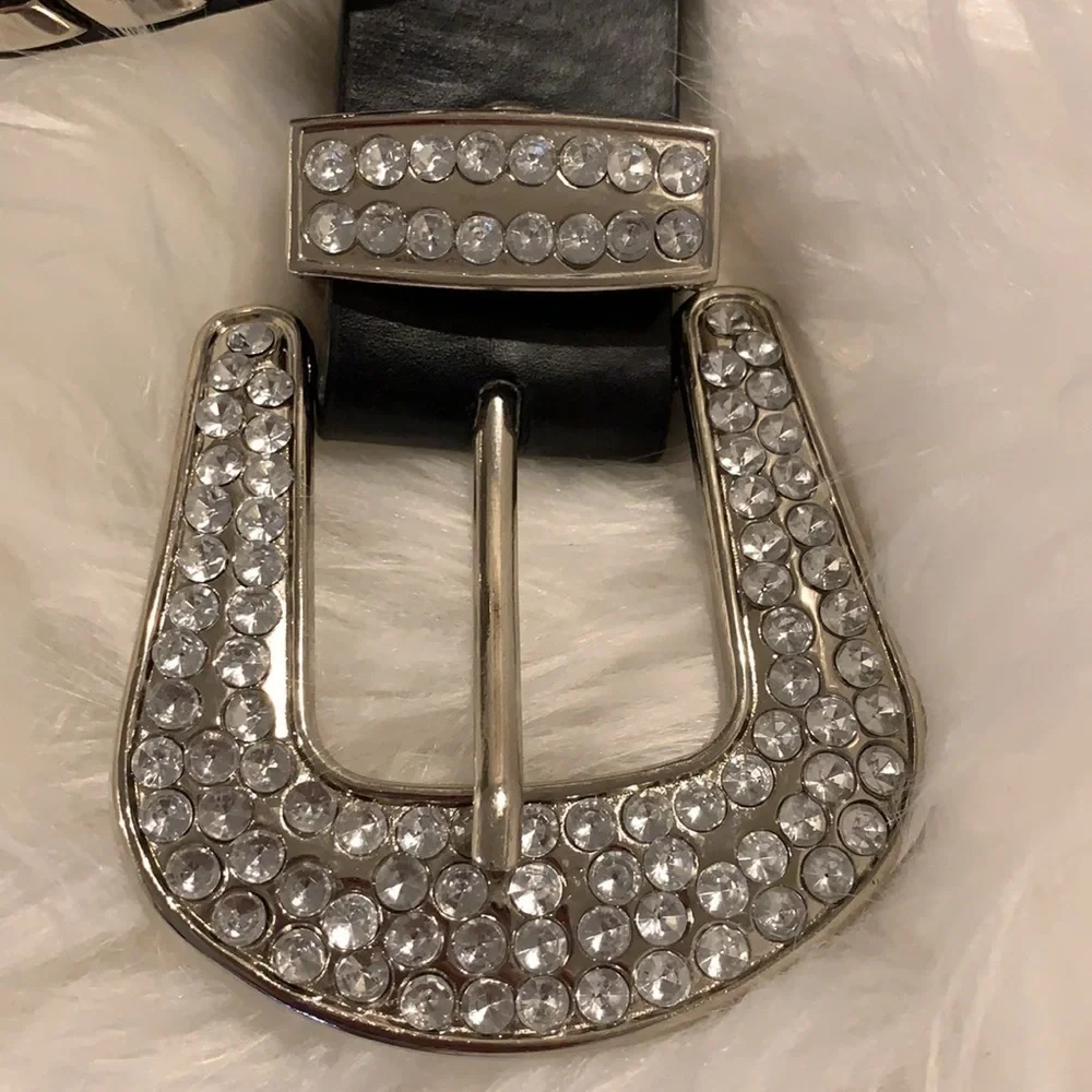 Stunning Black Leather Studded Rhinestone Belt.​​​​​​​​​​​​​​​​​​​​​​